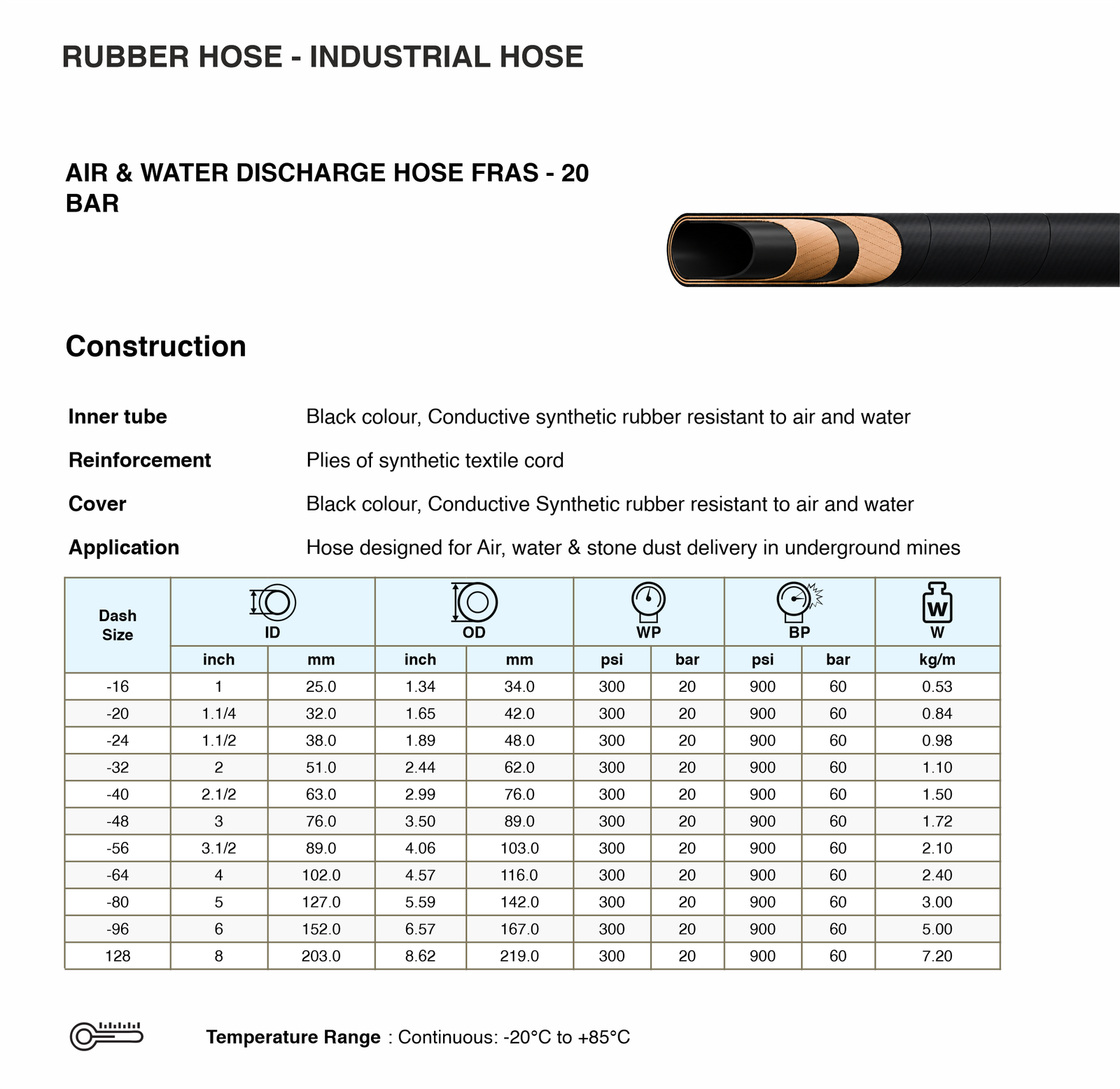 Air Water Discharge Hose Specifications